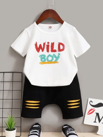 Wild Boy Cotton Summer Outfit – Trendy T-Shirt & Shorts Set for Boys